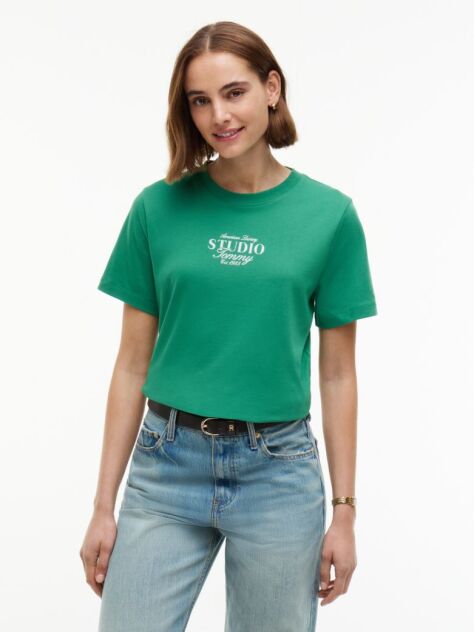 Green Logo Interlock Knit Crew Neck T-Shirt  Women