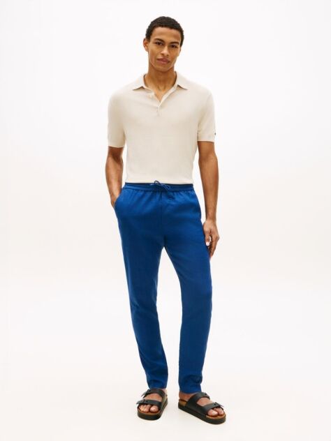 Blue Harlem Tapered Leg Linen Blend Chinos  Men