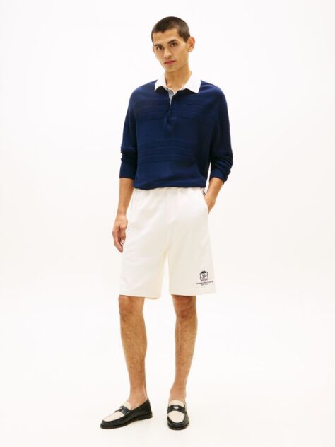 Beige Crest Embroidery Lightweight Relaxed Sweat Bermuda Shorts  Men