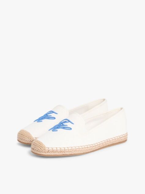 White Logo Embroidery Canvas Espadrilles  Women