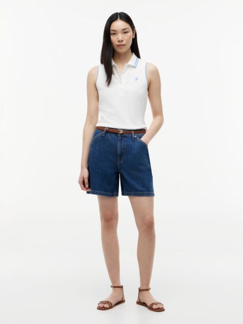White 1985 Slim Fit Pique Sleeveless Polo Shirt  Women