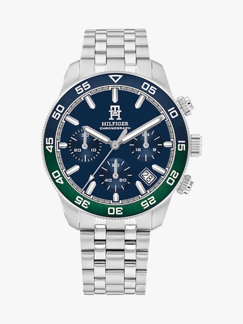 Blue Stainless Steel Ombré Bezel Chronograph Watch  Men
