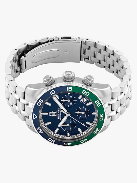 Blue Stainless Steel Ombré Bezel Chronograph Watch  Men