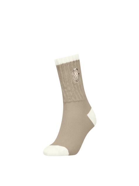 Beige 1-Pack Crest Embroidery Socks  Women
