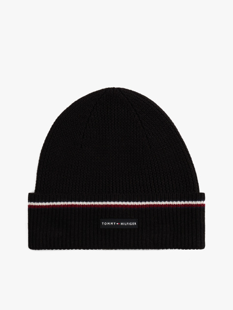 Black Signature Tape Wool Blend Beanie  Men