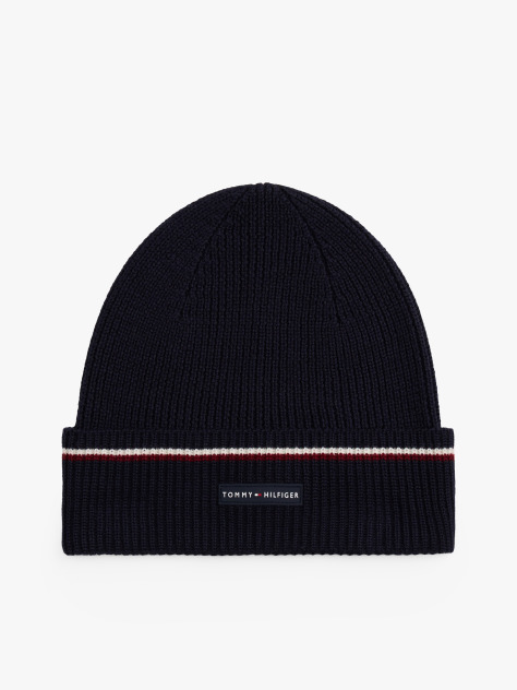 Blue Signature Tape Wool Blend Beanie  Men