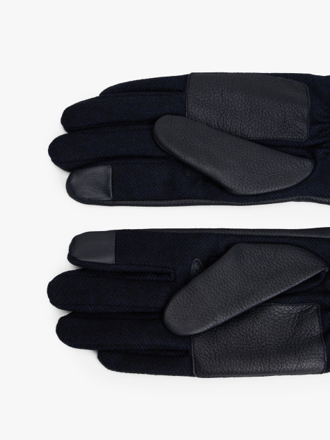 Blue Touchscreen Herringbone Leather Gloves  Men