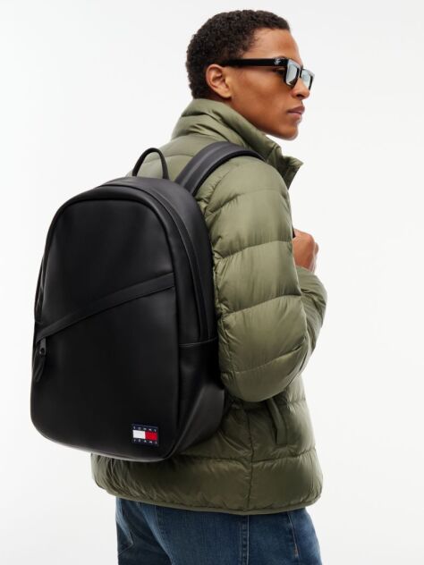 Black Essential Rubberised Logo Dome Backpack  Men