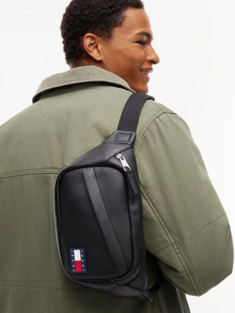 Black Essential Rubberised Logo Bum Bag  Men