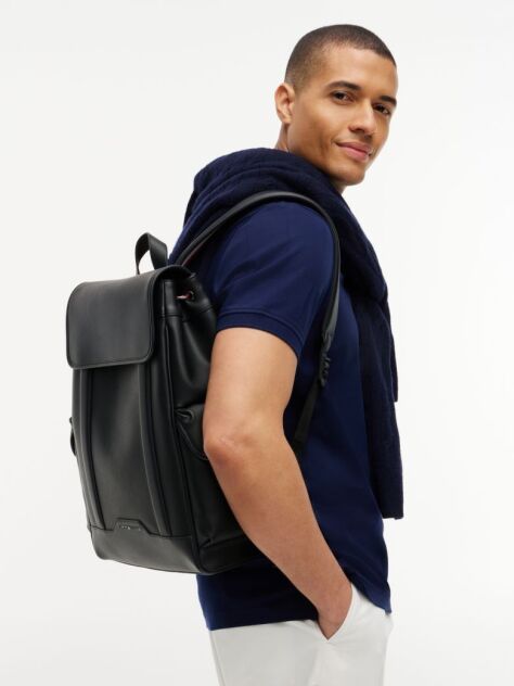 Black Global Stripe Drawstring Logo Backpack  Men
