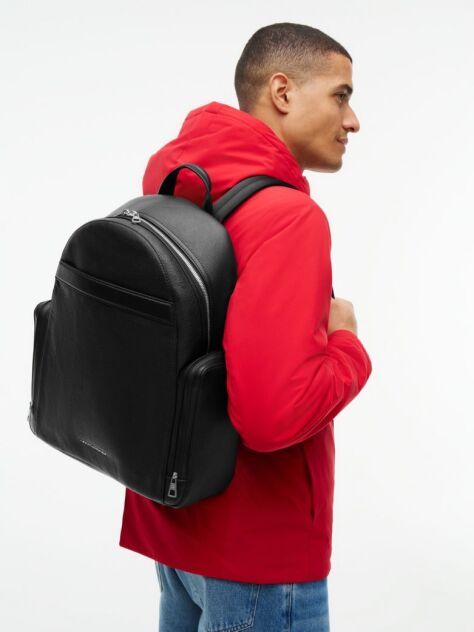 Black TH Business Leather Dome Backpack  Men