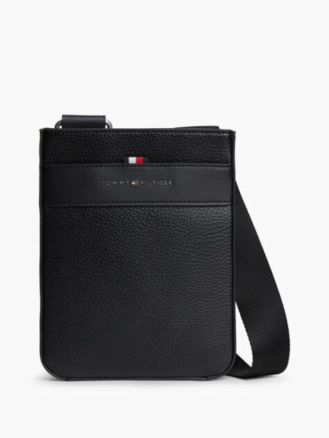 Black Metal Logo Textured Crossbody Bag  Men