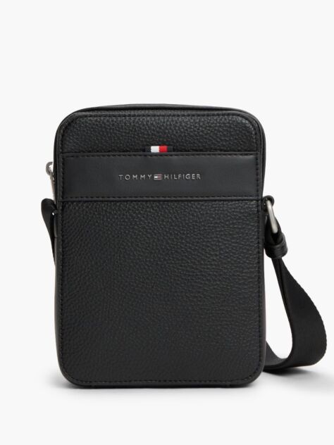 Black Metal Logo Textured Crossbody Reporter Bag  Men