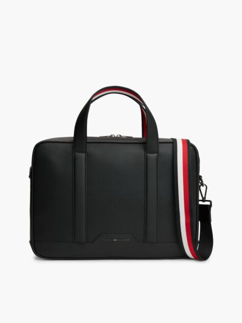 Black Textured Global Stripe Laptop Bag  Men
