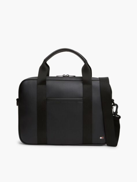 Black Enamel Flag Perforated Laptop Bag  Men
