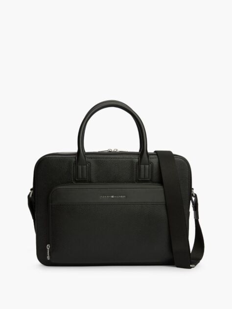 Black Metal Logo Textured Slim Laptop Bag  Men