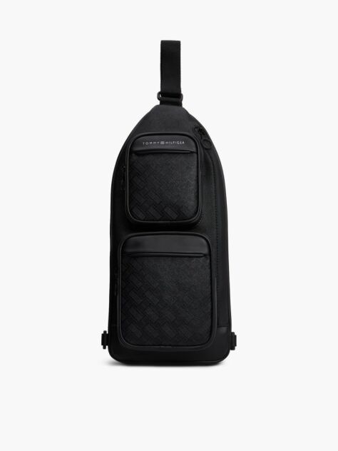 Black Modern Textured Flag Sling Bag  Men