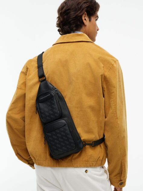 Black Modern Textured Flag Sling Bag  Men