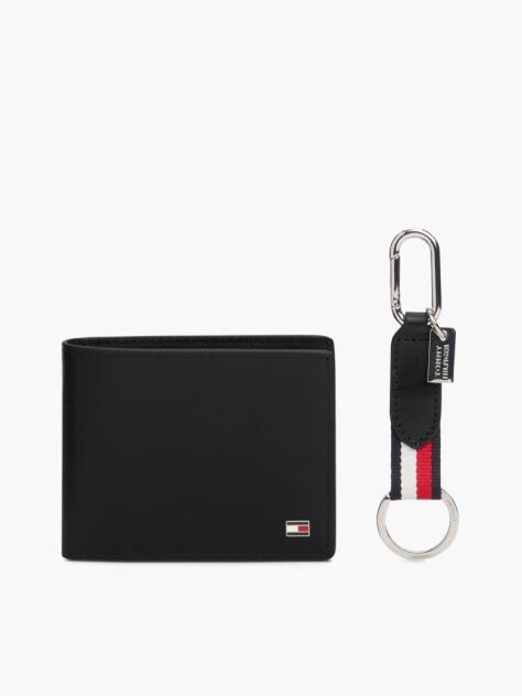 Black Leather Credit Card Wallet And Key Fob Gift Set  Men