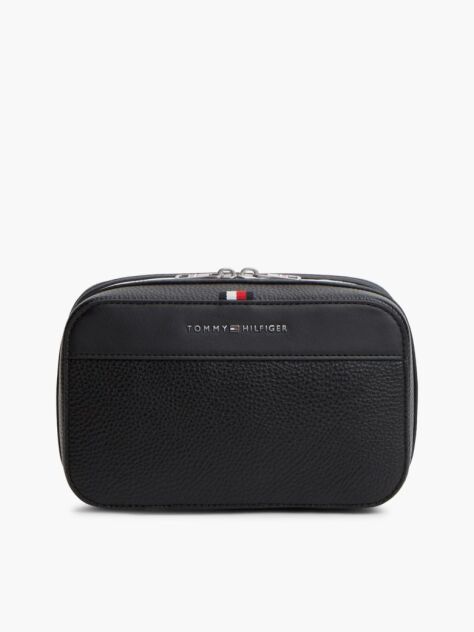 Black Metal Logo Pebble Grain Washbag  Men