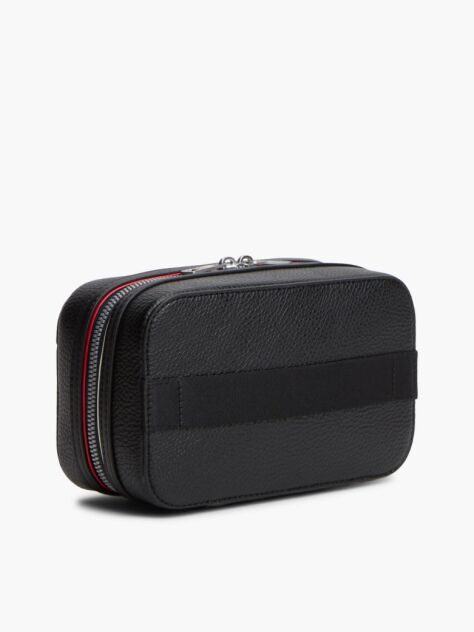 Black Metal Logo Pebble Grain Washbag  Men