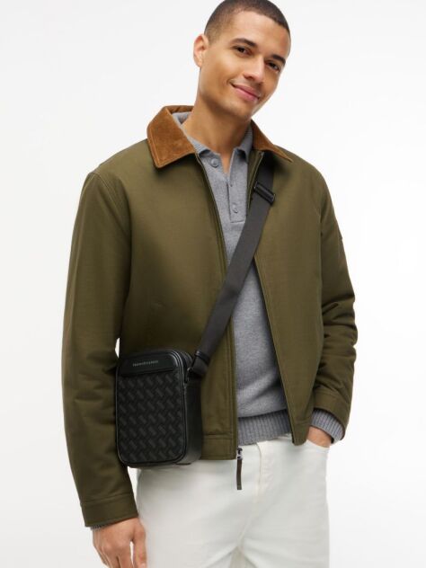 Black Modern Textured Flag Crossbody Reporter Bag  Men