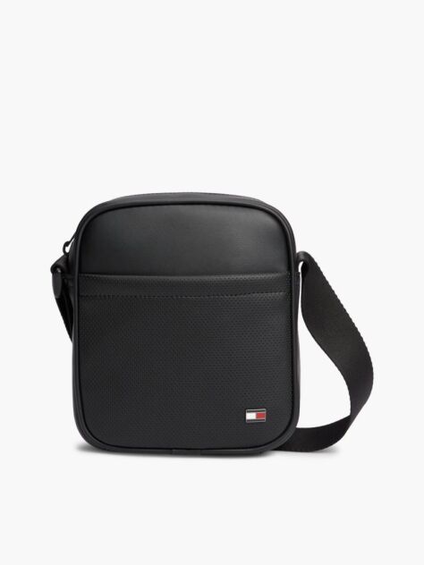 Black Enamel Flag Perforated Crossbody Reporter Bag  Men