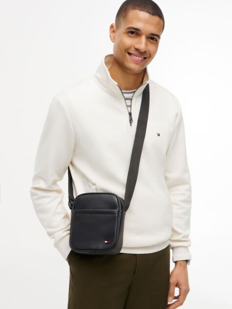 Black Enamel Flag Perforated Crossbody Reporter Bag  Men