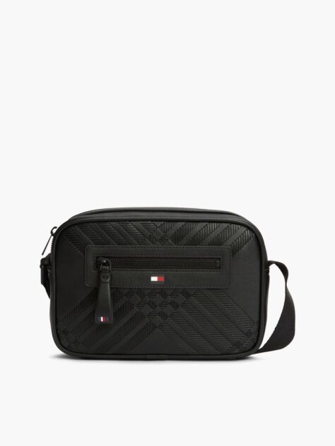 Black Corporate Textured Flag Crossbody Camera Bag  Men