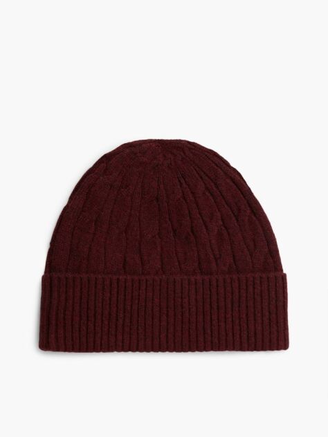Red Lambswool Blend Cable Knit Flag Beanie  Men