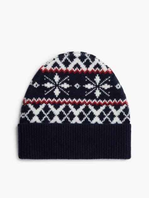 Blue Wool Blend Fair Isle Beanie  Men