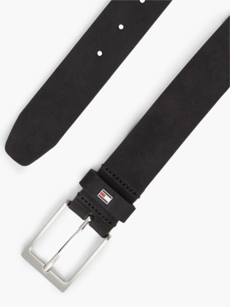 Black Leather Enamel Flag Rectangular Buckle Belt  Men