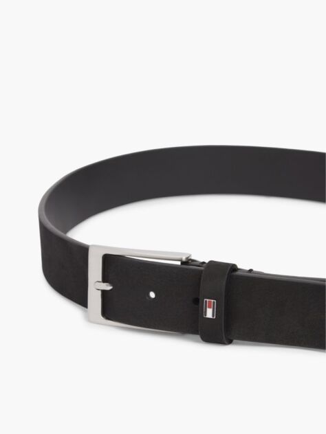Black Leather Enamel Flag Rectangular Buckle Belt  Men