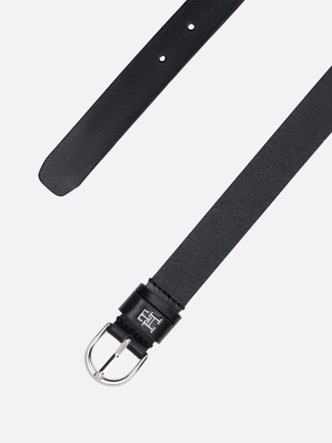 Black Essential TH Monogram Leather Belt  Women