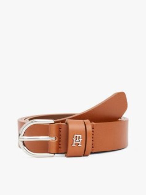 Brown Essential TH Monogram Leather Belt  Women