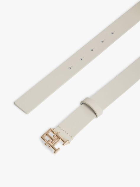 Beige Modern TH Monogram Buckle Leather Belt  Women