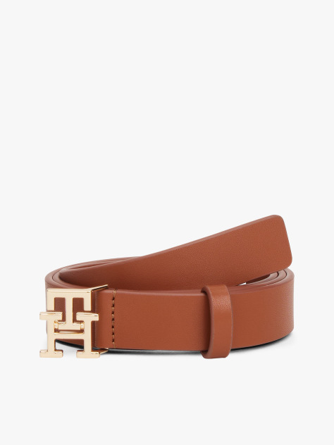 Brown Modern TH Monogram Buckle Leather Belt  Women