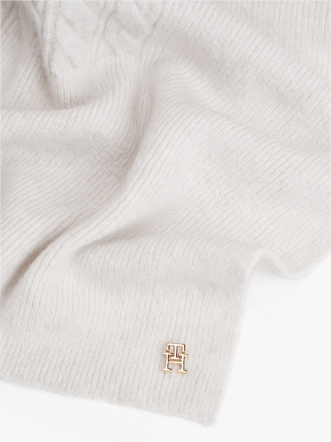 Grey Chic Cable Knit Fluffy Scarf  Women
