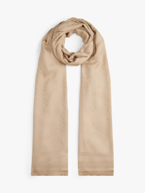 Beige TH Monogram Frayed Scarf  Women