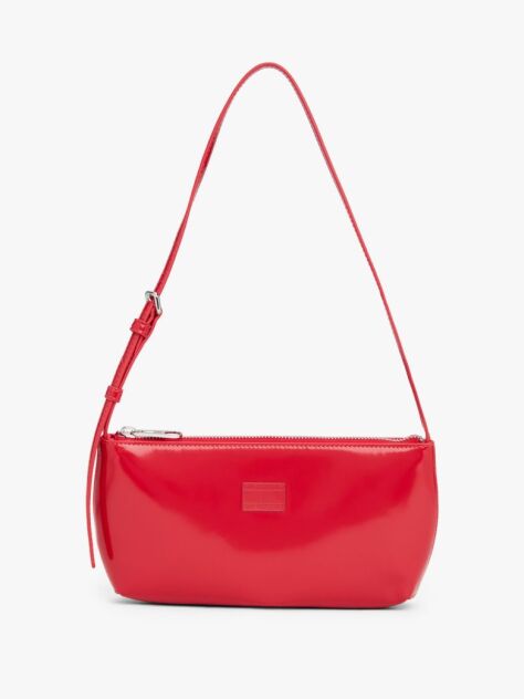 Red Shiny Logo Plaque Shoulder Bag  Women