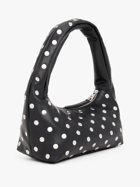 Black Metal Stud Shoulder Bag  Women