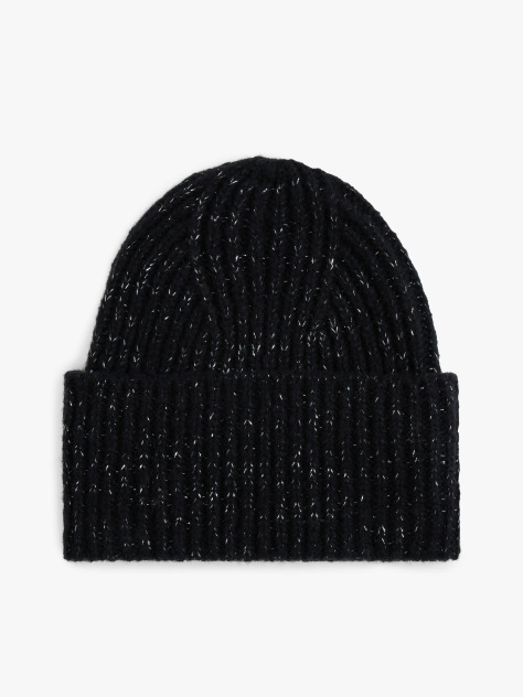 Black Wool Blend Metallic Beanie  Women
