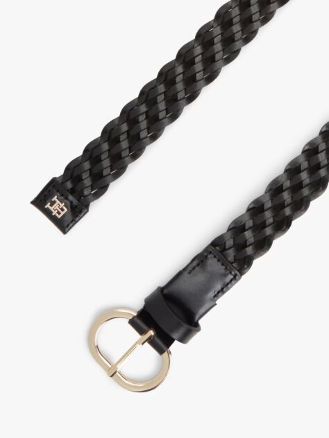 Black Chic Oval Buckle Braided Leather Belt  Women
