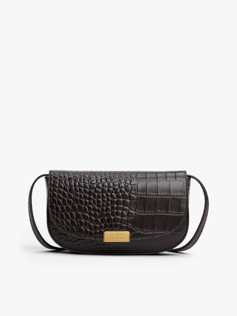 Brown Croco-Print Leather Crossbody Bag  Women
