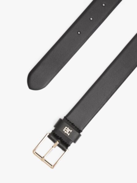 Black TH Monogram Square Buckle Leather Belt  Women