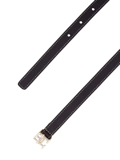 Μαύρο TH Monogram Δερμάτινη Ζώνη Με Αγκράφα   Γυναίκες