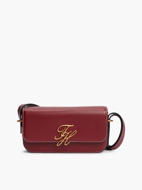 Red Leather Flap Logo Plaque Crossbody Bag  Women