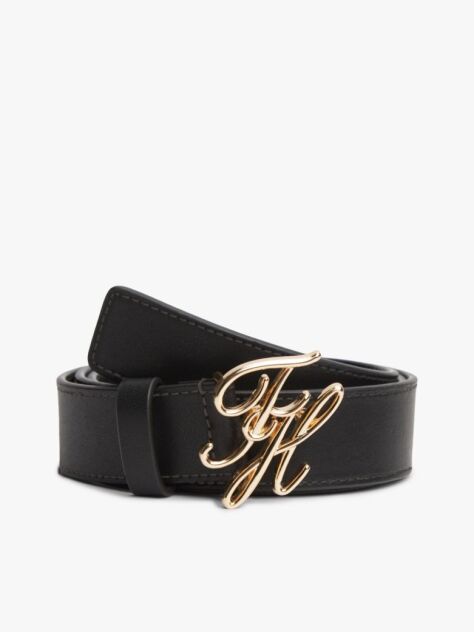 Black Logo Plaque Buckle Leather Belt  Women