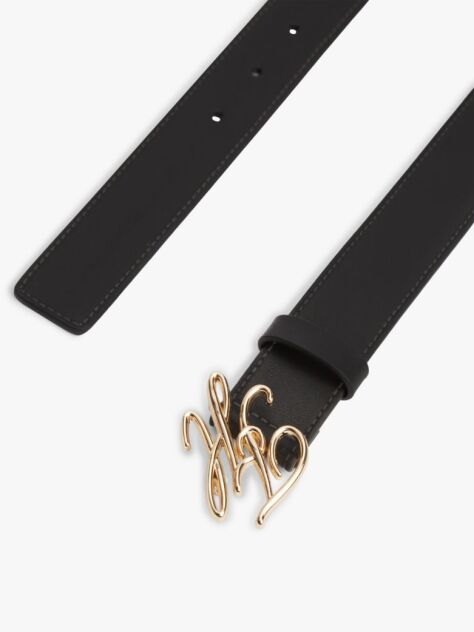 Black Logo Plaque Buckle Leather Belt  Women