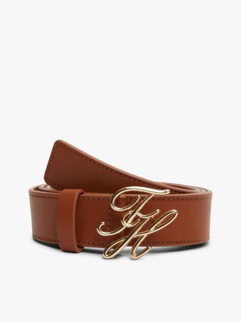 Brown Logo Plaque Buckle Leather Belt  Women